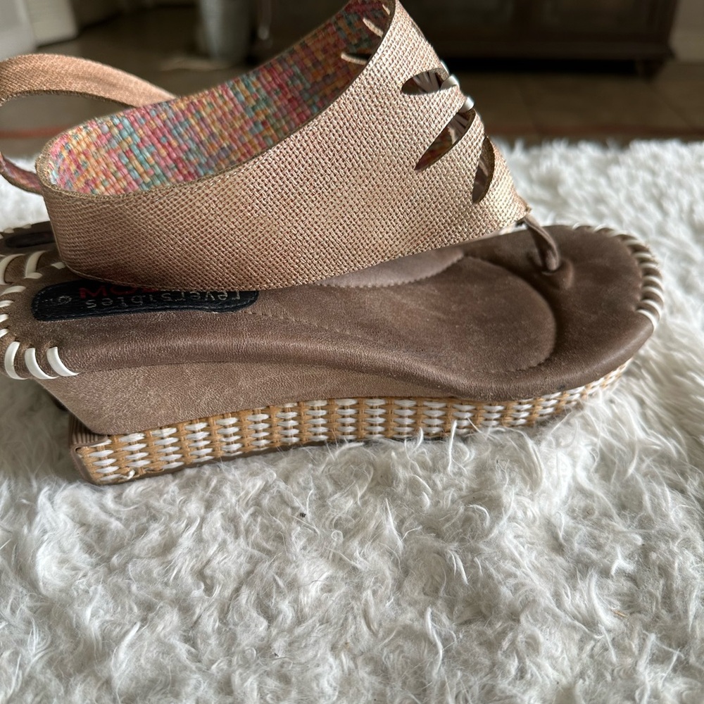 Modzori Reversible Flora-2 Sandals Sz 9 Women Cork Retro Boho Thong Cutout Wedge - Picture 11 of 15